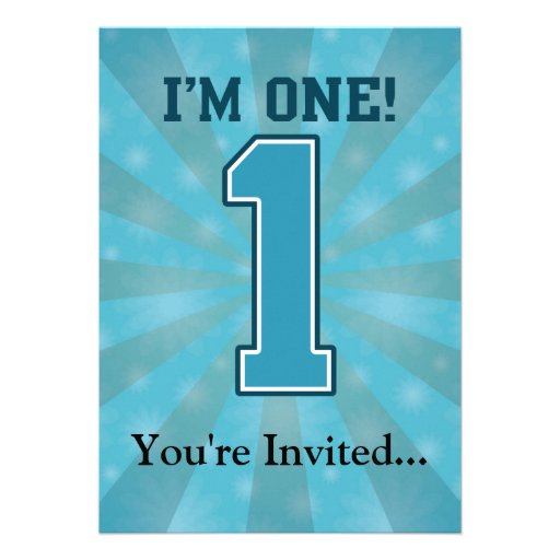 First Birthday Boy, I'm One, Big Blue Number 1 Personalized Invites