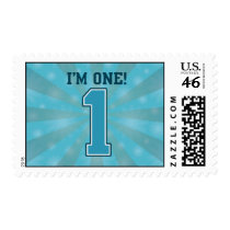 First Birthday Boy, I'm One, Big Blue Number 1 Postage Stamps