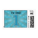 First Birthday Boy, I'm One, Big Blue Number 1 Postage Stamps