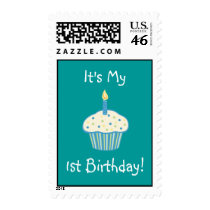 First Birthday Cupcake (blue) Postage stamps