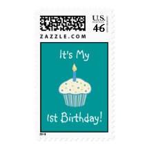 First Birthday Cupcake (blue) Postage