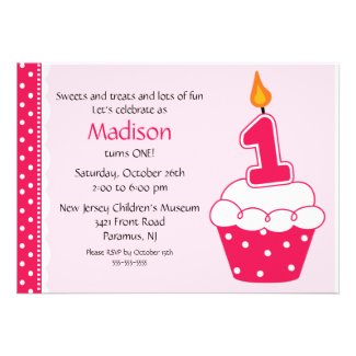 Cupcake 1st Birthday Invitations