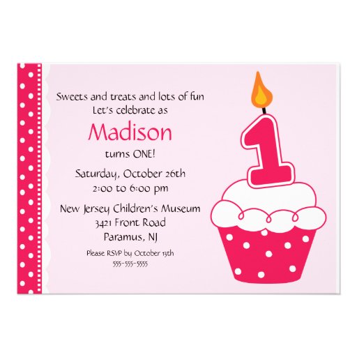 First Birthday Cupcake Invitation (front side)