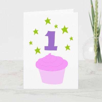 First Birthday Cupcake Party Invitation Cards by BirthdayStampStore