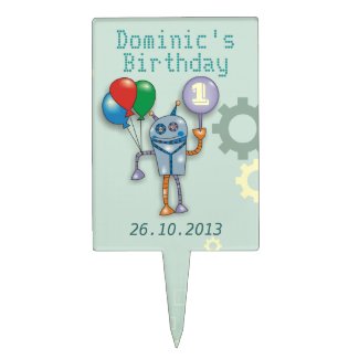 First Birthday Cute Robot Cake Toppers