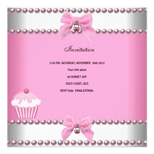 First Birthday Girl Pink Cupcakes White Baby Personalized Announcement