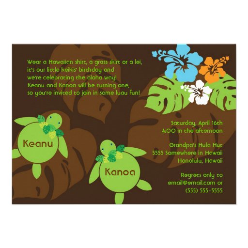 First Birthday Luau Invitation for Twin Boys (front side)
