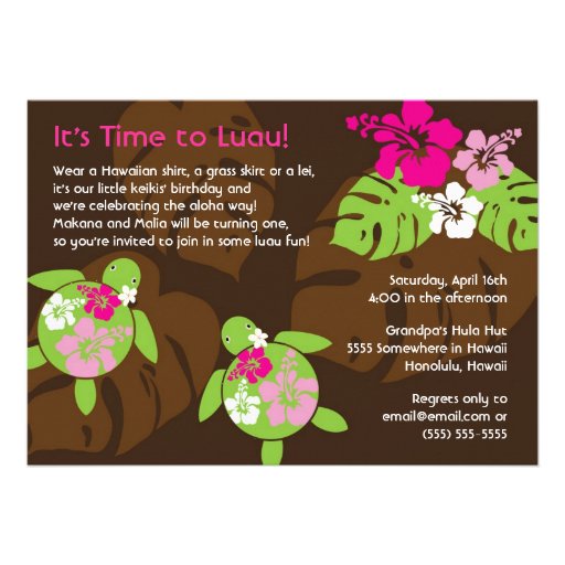 First Birthday Luau Invitation for Twin Girls (front side)