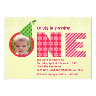 First Birthday "One" Photo Invitation 5" X 7" Invitation Card