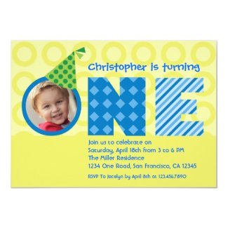 First Birthday "One" Photo Invitation 5" X 7" Invitation Card