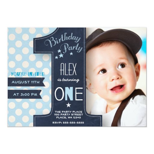 First Birthday Party Invitation Boy Chalkboard (front side)