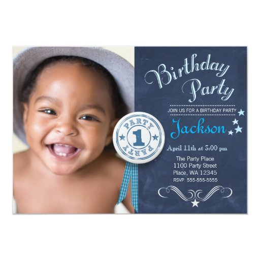 First Birthday Party Invitation Boy Chalkboard Zazzle