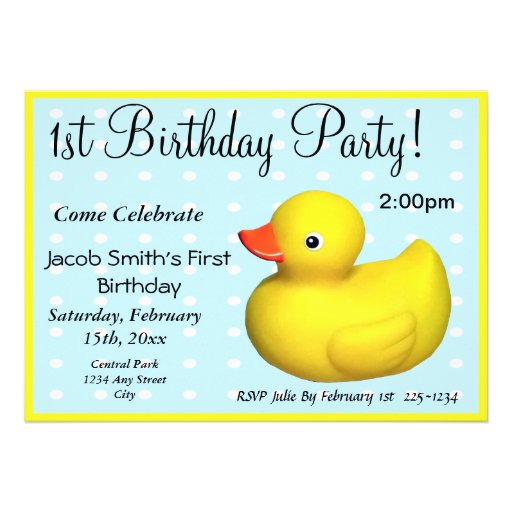 First Birthday Rubber Ducky Personalized Invitation (front side)