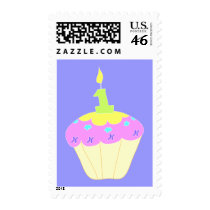 First Birthday Stamp with Pink and Purple Cupcake