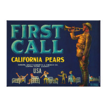 First Call Pear Crate LabelContra Costa, CA Gallery Wrapped Canvas