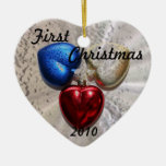 First Christmas Hearts in Stained Glass Christmas Ornaments