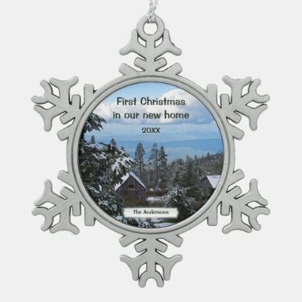 First Christmas in our new home Personalize Snowflake Pewter Christmas Ornament