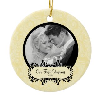 First Christmas Photo Ornament Yellow Damask ornament