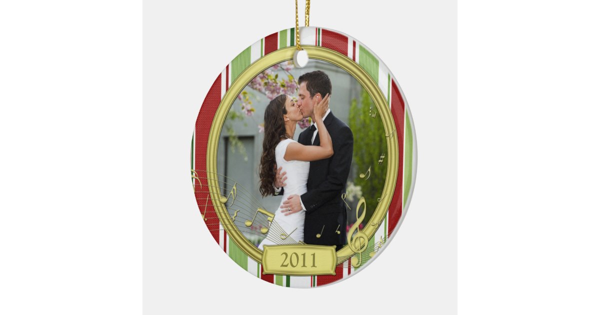 First Christmas Together Stripe Music Photo Ceramic Ornament Zazzle
