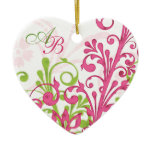 Pink and Green Floral First Christmas Together Heart Shaped Ornament