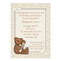 First Communion Bear Cross Personalized Invite