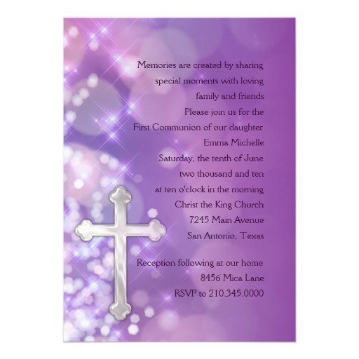 First Communion/Confirmation Purple Sparkle Personalized Invitations