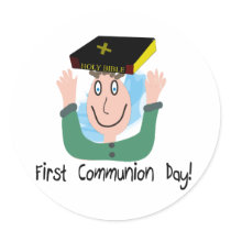 First Communion Day~~"Boy With Bible" Round Stickers