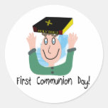 First Communion Day~~"Boy With Bible" Round Stickers