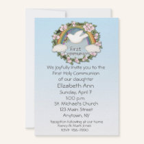 First Communion Dove Rainbow invitations