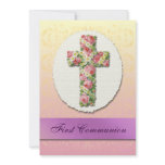 First Communion Floral Cross Custom Invitations