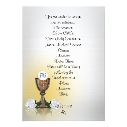 First communion invitation Chalice on blue