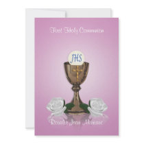 First communion invitation pink