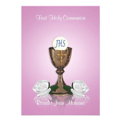 First communion invitation pink