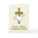 First Communion invitation with a golden cross Greeting Card