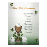 First Communion invitation with Irish shamrocks invitations