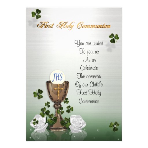 First Communion invitation with Irish shamrocks