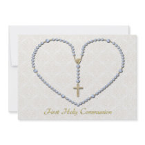 First Communion Rosary Heart Blue Invitations