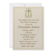First Communion Tan Invitation