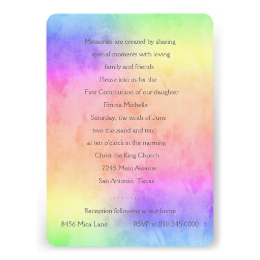 First Communion Watercolor Cross Rainbow Invites