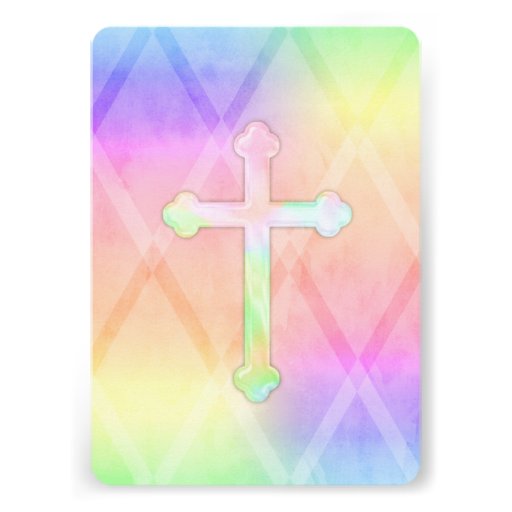 First Communion Watercolor Cross Rainbow Invites