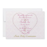 First CommunionPink Rosary Beads Heart invitations
