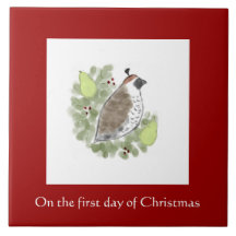 First Day of Christmas Tile - Watercolor Partridge