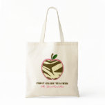 First Grade Teacher Bag - Brown Zebra Print Apple