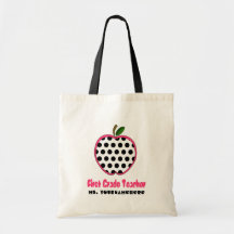 First Grade Teacher Bag - Polka Dot Apple