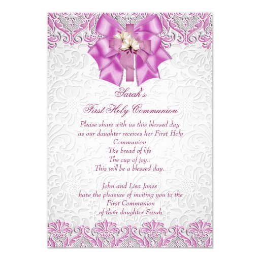 First Holy Communion 1st Cross Girls Lilac Pink Announcement