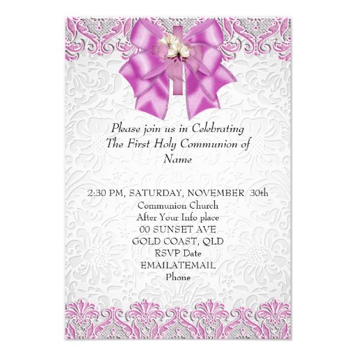 First Holy Communion 1st Cross Girls Lilac Pink Announcement