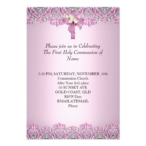 First Holy Communion 1st Cross Girls Pretty Pink Custom Invites