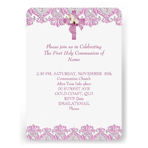 First Holy Communion 1st Cross Girls White Pink 2 Invitations
