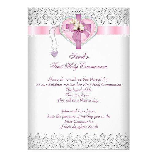 First Holy Communion 1st Cross Girls White Pink Custom Announcements