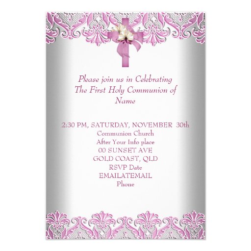First Holy Communion 1st Cross Girls White Pink Invites